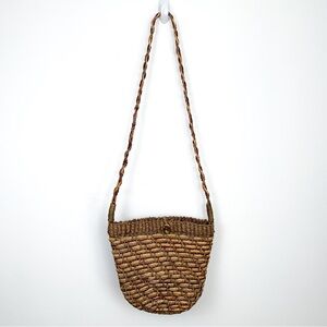 Woven crossbody bag boho bag in tan & brown shades with long braided strap